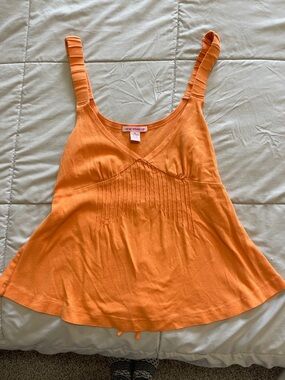 One Step Ahead Bright Orange V-Neck Ribbed Knit Tank